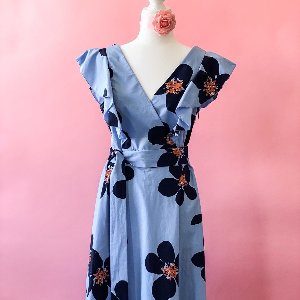 NEW! Kate Spade Grand Flora Blue Midi Dress Size 8